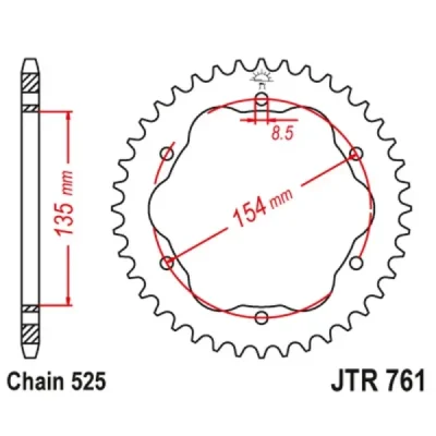 Zębatka tył stalowa JT , 39z rozmiar 525 (JTR761.39) Zębatka tył stalowa JT , 39z rozmiar 525 (JTR761.39)