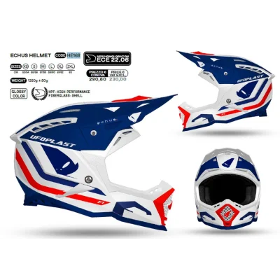Kask cross/enduro Echus niebieski/biały/pomarańczowy XL ECE 22R06 - UFO