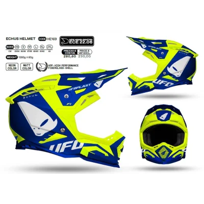Kask cross/enduro Echus niebieski/żółty fluo L ECE 22R06 - UFO Kask cross/enduro Echus niebieski/żółty fluo L ECE 22R06 - UFO