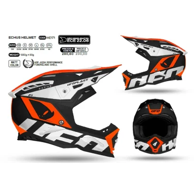 Kask cross/enduro Echus czarny/biały/pomarańczowy fluo L ECE 22R06 - UFO