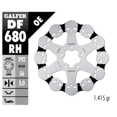 Tarcza hamulcowa Galfer przód do Harley-Davidson 292x56x5 pływająca SKULL WZÓR CZASZKI (DF680FRH) Tarcza hamulcowa Galfer przód do Harley-Davidson 292x56x5 pływająca SKULL WZÓR CZASZKI (DF680FRH)