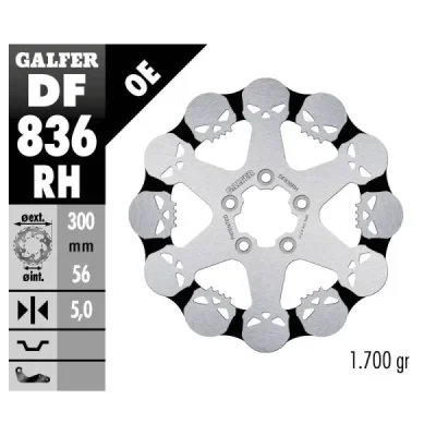 Tarcza hamulcowa Galfer tył do Harley-Davidson 300x56x5 SKULL WZÓR CZASZKI (DF836RH)