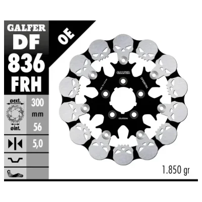 Tarcza hamulcowa Galfer tył do Harley-Davidson 300x56x5 pływająca SKULL WZÓR CZASZKI (DF836FRH)