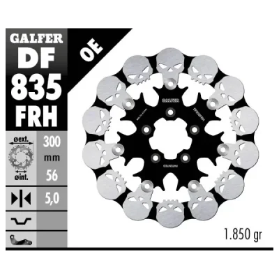 Galfer Tarcza Hamulcowa Przód Harley-Davidson (300X56X5) Pływająca Skull (Wzór Czaszki)