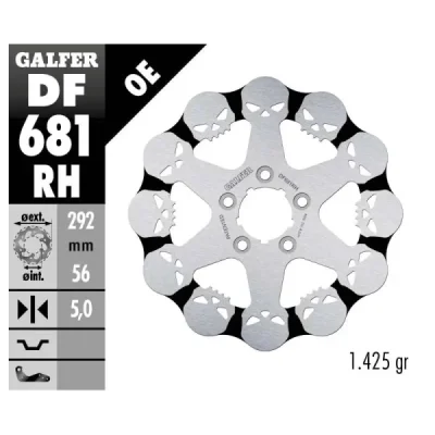 Tarcza hamulcowa Galfer tył do Harley-Davidson 292x56x5 SKULL WZÓR CZASZKI (DF681RH)