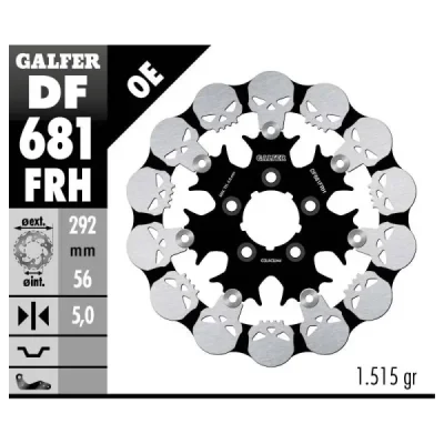 Tarcza hamulcowa Galfer tył do Harley-Davidson 292x56x5 pływająca SKULL WZÓR CZASZKI (DF681FRH) Tarcza hamulcowa Galfer tył do Harley-Davidson 292x56x5 pływająca SKULL WZÓR CZASZKI (DF681FRH)