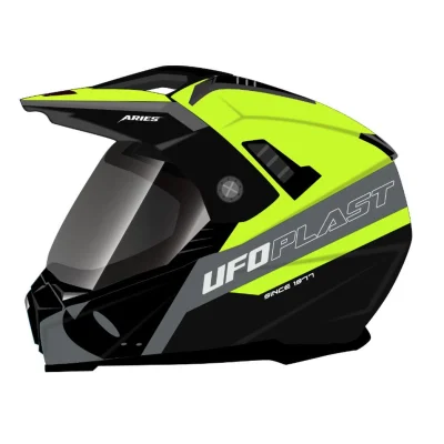Kask cross/enduro Aries cross czarny/szary/żółty fluo M z szybą z daszkiem z blendą ECE 22R06 - UFO Kask cross/enduro Aries cross czarny/szary/żółty fluo M z szybą z daszkiem z blendą ECE 22R06 - UFO