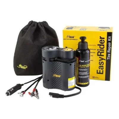 Zestaw do przebitych opon Airman (Vicma) Easy Rider kompresor 12V, preparat uszczelniający 250 ml, końcówki, pokrowiec Zestaw do przebitych opon Airman (Vicma) Easy Rider kompresor 12V, preparat uszczelniający 250 ml, końcówki, pokrowiec
