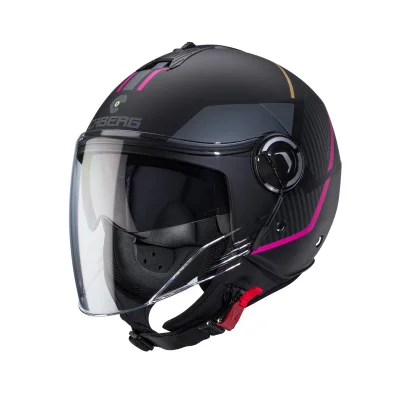 Kask otwarty jet Riviera V4X Geo czarny mat/szary/fuksja (intensywny odcień różowego) S z blendą - Caberg Kask otwarty jet Riviera V4X Geo czarny mat/szary/fuksja (intensywny odcień różowego) S z blendą - Caberg