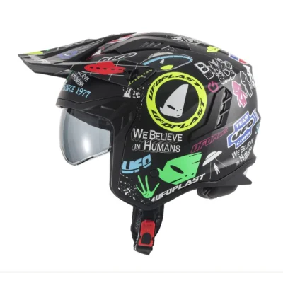 Kask open jet Sheratan Jet/Trial czarny/mix aplikacji XL z blendą ECE 22R06 - UFO