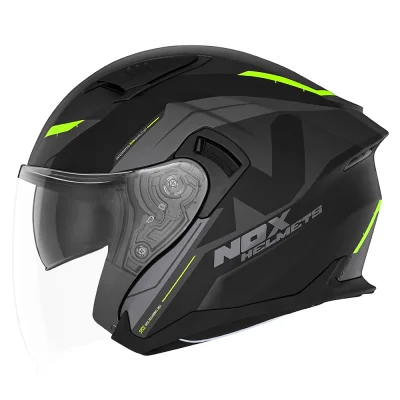 Kask otwarty jet N130 Klint czarny mat/żółty fluo M z blendą - NOX Kask otwarty jet N130 Klint czarny mat/żółty fluo M z blendą - NOX