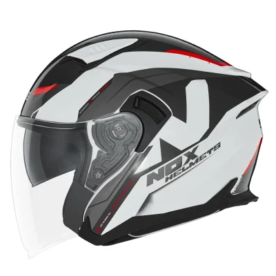 Kask otwarty jet N130 Klint biały/czerwony S z blendą - NOX Kask otwarty jet N130 Klint biały/czerwony S z blendą - NOX