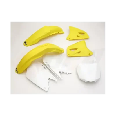 Komplet plastików UFO Suzuki RM 125 01-21 RM 250 01-21 OEM żółty biały (SUKIT402999) Komplet plastików UFO Suzuki RM 125 01-21 RM 250 01-21 OEM żółty biały (SUKIT402999)