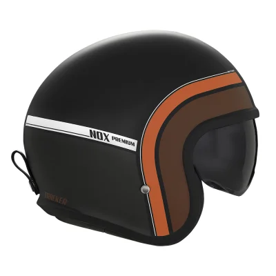 Kask otwarty Jet Next Traker czarny/brązowy/pomarańczowy XXL z blendą - NOX Kask otwarty Jet Next Traker czarny/brązowy/pomarańczowy XXL z blendą - NOX