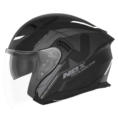 Kask otwarty jet N130 Klint czarny/szary/biały mat L z blendą - NOX Kask otwarty jet N130 Klint czarny/szary/biały mat L z blendą - NOX