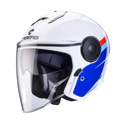 Kask otwarty jet Soho Zephyr biały/niebieski/czerwony M z blendą - Caberg Kask otwarty jet Soho Zephyr biały/niebieski/czerwony M z blendą - Caberg
