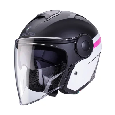 Kask otwarty jet Soho Zephyr czarny mat/biały/fuksja (intensywny odcień różowego) XS z blendą - Caberg Kask otwarty jet Soho Zephyr czarny mat/biały/fuksja (intensywny odcień różowego) XS z blendą - Caberg