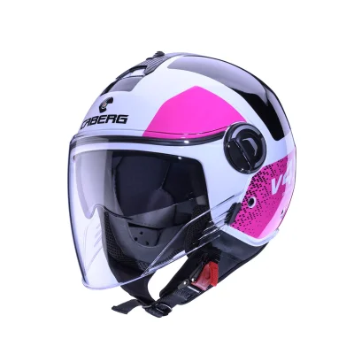Kask otwarty jet Riviera V4X Alpha biały/czarny/fuksja (intensywny odcień różowego) XS z blendą - Caberg