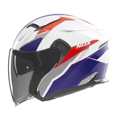 Kask otwarty jet N130 Myst biały/niebieski/czerwony XL z blendą - NOX Kask otwarty jet N130 Myst biały/niebieski/czerwony XL z blendą - NOX