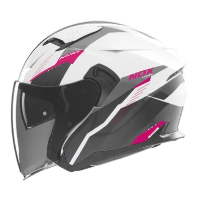 Kask otwarty jet N130 Myst biały/czarny/różowy L z blendą - NOX