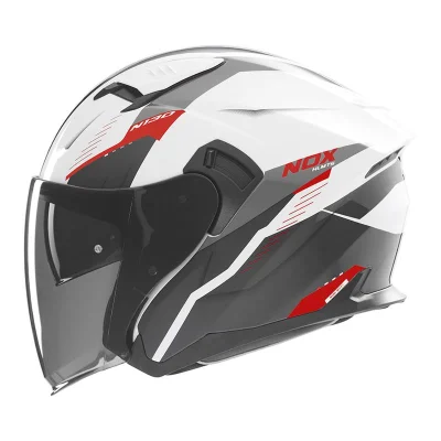 Kask otwarty jet N130 Myst biały/czarny/czerwony L z blendą - NOX