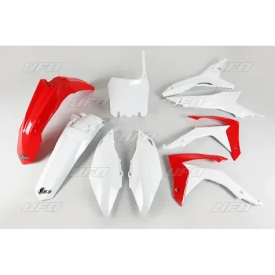 Komplet plastików UFO Honda CRF 250R 14-17 CRF 450R 13-16 z osłonami filtra OEM biały czerwony (HOKIT121999)