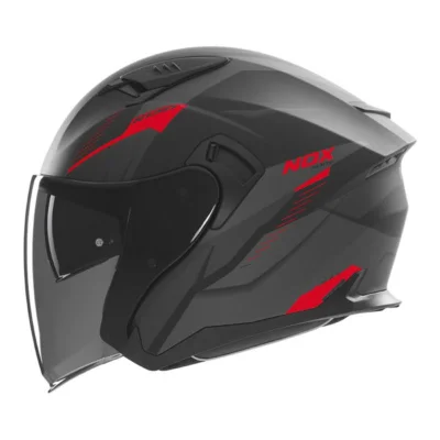 Kask otwarty jet N130 Myst czarny/czerwony mat L z blendą - NOX Kask otwarty jet N130 Myst czarny/czerwony mat L z blendą - NOX