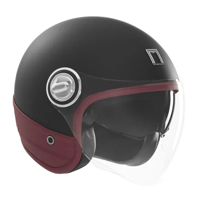 Kask otwarty Jet Heritage Leather czarny mat/czerwony XL - NOX Kask otwarty Jet Heritage Leather czarny mat/czerwony XL - NOX
