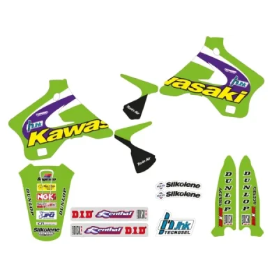 Komplet naklejek i poszycia na siedzenie Kawasaki KX 125/250 '94-'98 czarny Replica Team Kawasaki '98 - TECNOSEL