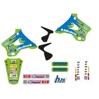 Komplet naklejek i poszycia na siedzenie Kawasaki KX 125/250 '94-'98 czarny Replica Team Kawasaki '96 - TECNOSEL Komplet naklejek i poszycia na siedzenie Kawasaki KX 125/250 '94-'98 czarny Replica Team Kawasaki '96 - TECNOSEL