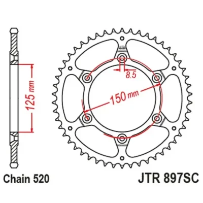 Zębatka tylna stalowa JT R897-48, 48Z, rozmiar 520 Zębatka tylna stalowa JT R897-48, 48Z, rozmiar 520
