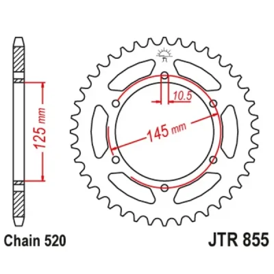 Zębatka tylna stalowa JT R855-45ZBK, 45Z, rozmiar 520 czarna Zębatka tylna stalowa JT R855-45ZBK, 45Z, rozmiar 520 czarna