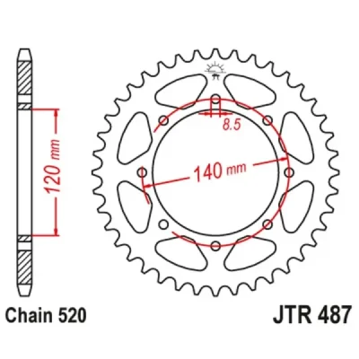 Zębatka tylna stal JT 520 z.43 JTR487,43 Zębatka tylna stal JT 520 z.43 JTR487,43