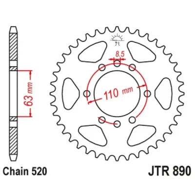 Zębatka tylna stalowa JT R890-42ZBK, 42Z, rozmiar 520 Zębatka tylna stalowa JT R890-42ZBK, 42Z, rozmiar 520