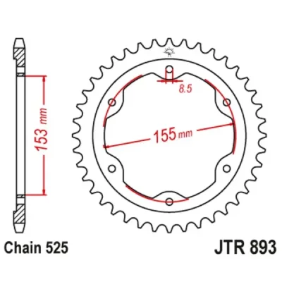 Zębatka tył stalowa JT , 38z rozmiar 525 czarna (JTR893.38ZBK) Zębatka tył stalowa JT , 38z rozmiar 525 czarna (JTR893.38ZBK)