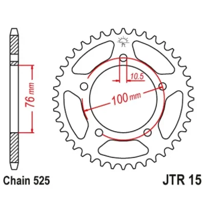 Zębatka tył stalowa JT , 42z rozmiar 525 (JTR15.42) Zębatka tył stalowa JT , 42z rozmiar 525 (JTR15.42)