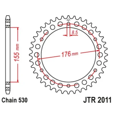 Zębatka tylna stalowa JT R2011-44, 44Z, rozmiar 530 Zębatka tylna stalowa JT R2011-44, 44Z, rozmiar 530