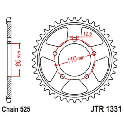 Zębatka tył stalowa JT JTR1331.42, 42z rozmiar 525 czarna (JTR1331.42ZBK)