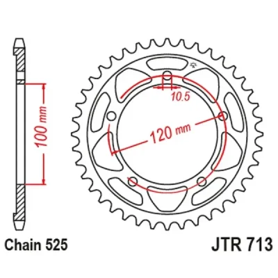 Zębatka tylna stalowa JT R713-42, 41Z rozmiar 525 Zębatka tylna stalowa JT R713-42, 41Z rozmiar 525