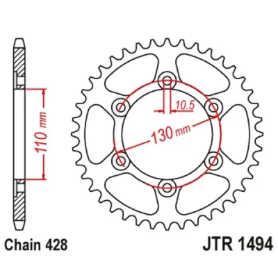 Zębatka tył stalowa JT , 56z rozmiar 428 (JTR1494.56) Zębatka tył stalowa JT , 56z rozmiar 428 (JTR1494.56)