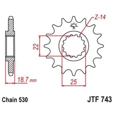 Zębatka przód JT , 14z rozmiar 530 (JTF743.14) Zębatka przód JT , 14z rozmiar 530 (JTF743.14)