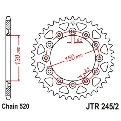 Zębatka tył stalowa JT , 38z rozmiar 520 (JTR245/2.38) Zębatka tył stalowa JT , 38z rozmiar 520 (JTR245/2.38)