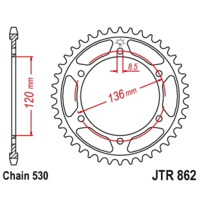 Jt Zębatka Tylna 864 46 Yamaha Fz 600 '86-88 (Std.46) Xj 600 '86-88, Yx 600 Radian '88-90 (Std.+1) (86246Jt) (Łańc. 530)