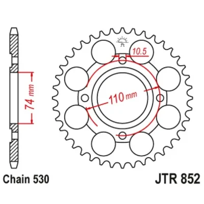 Zębatka tył stalowa JT , 41z rozmiar 530 (JTR852.41) Zębatka tył stalowa JT , 41z rozmiar 530 (JTR852.41)