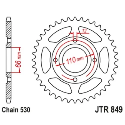 Zębatka tylna stalowa JT R849-38, 38Z, rozmiar 530 Zębatka tylna stalowa JT R849-38, 38Z, rozmiar 530
