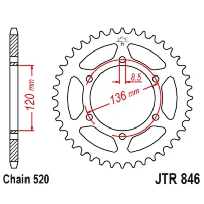 Zębatka tylna stalowa JT R846-37, 37Z, rozmiar 520 Zębatka tylna stalowa JT R846-37, 37Z, rozmiar 520
