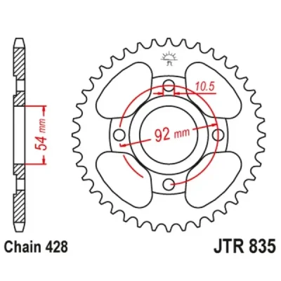Zębatka tylna stalowa JT R835-50, 50Z,rozmiar 428 Zębatka tylna stalowa JT R835-50, 50Z,rozmiar 428