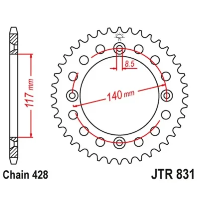 Zębatka tył stalowa JT , 46z rozmiar 428 (JTR831.46) Zębatka tył stalowa JT , 46z rozmiar 428 (JTR831.46)