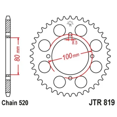 Zębatka tył stalowa JT , 47z rozmiar 520 (JTR819.47) Zębatka tył stalowa JT , 47z rozmiar 520 (JTR819.47)