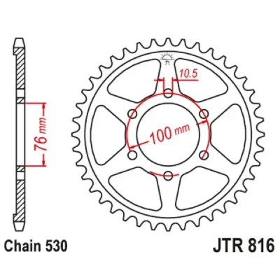 Zębatka tylna stalowa JT R816-52, 52Z, rozmiar 530 Zębatka tylna stalowa JT R816-52, 52Z, rozmiar 530